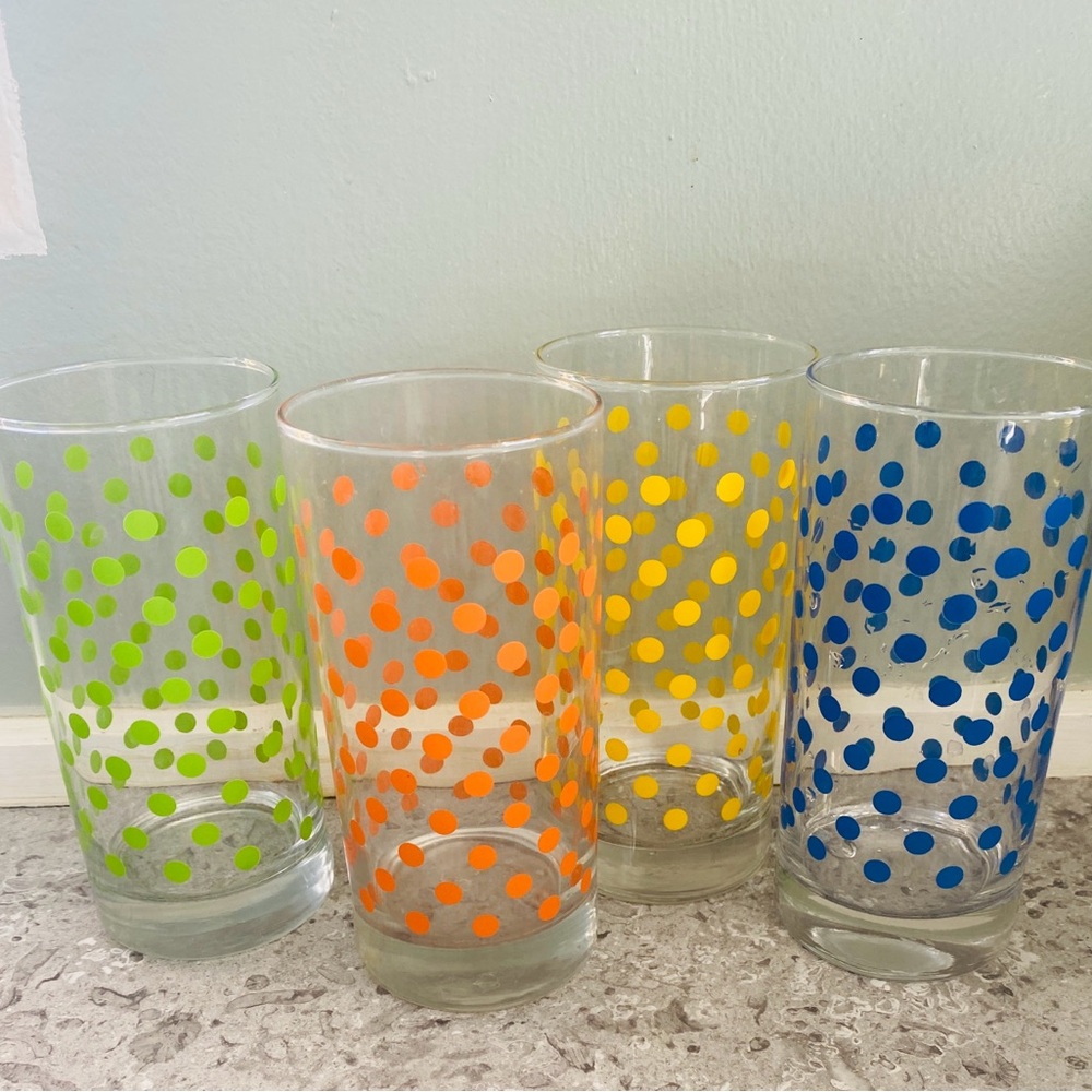 4 Crisa 16 oz Colourful Polka Dot Glass Tumblers barware